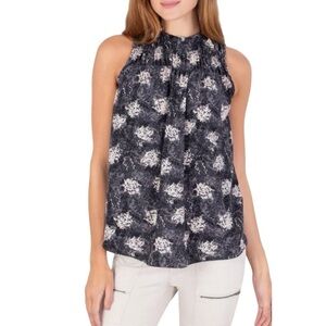 JOIE Baltic Fern floral Ruffled smocked Neck Lightweight Sleeveless classy Top
